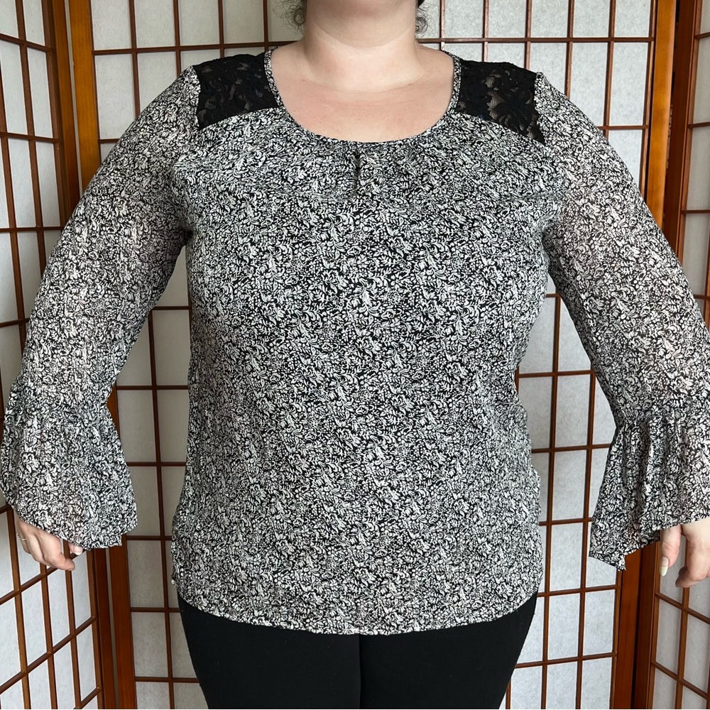 Elegant Black and White Lace Accent Women's Top